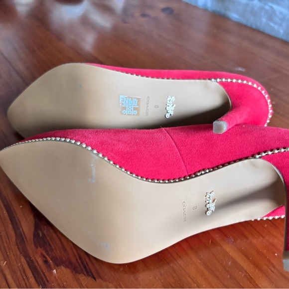 COACH Red Suede Pointed-Toe Pumps with Stud Trim—New, never worn - Picture 4 of 5